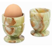 Radicaln Soporte para huevos de mármol verde hecho a mano para la mesa de la cocina. Set de 2 soportes para huevos duros y pasados por agua, decoración de mesa. Diámetro: 13,5 cm. Altura: 14 cm.