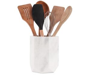 Radicaln Soporte para utensilios de mármol de 6.5 pulgadas, color blanco, hecho a mano, para artículos esenciales de cocina, encimera de cocina y accesorios de cocina, soporte para utensilios de