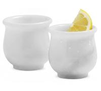 Radicaln Vasos de chupito de mármol de 5,1 cm, vaso de whisky hecho a mano blanco para bebidas, vodka y tequila, juego de 2 vasos ideales para decoración de bar y hogar