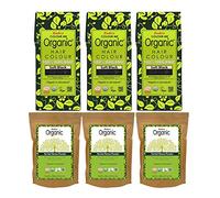 Radico 100 % orgánico de color negro suave (3 unidades) con henna herbal orgánica (3 unidades) (paquete combinado)