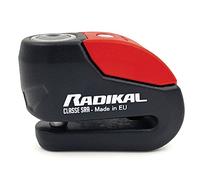 RADIKAL RK10 Candado Moto Disco Premium Alarma 120dB ON/Off Activación Opcional, Warning LED, Homologado Sra, Doble Cierre 10mm Acero Cementado, Cerradura Alta Seguridad, Pinza Antirrobo Moto Scooter