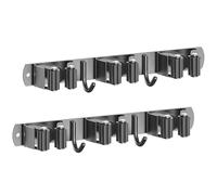 Radikor Colgador Escobas y Fregonas, Soporte Escobas Pared Adhesivo con 3 Soportes y 2 Ganchos, Sujeta Escobas Pared Atornillable, Portaherramientas de Jardín, Soporte para Fregona Escoba, Negros