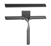 Radikor Rasqueta limpiacristales para Ducha, 25.5cm Escobilla de Ducha de Acero Inoxidable, para Ducha, Baño, Azulejos, Espejos, Ventanas, con 1 Gancho y 1 Hoja de Silicona de Repuesto, Negro