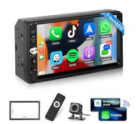 Radio 2 DIN con por Cable Carplay y Android Auto - Pantalla 2 DIN con Pantalla Táctil de 7 Pulgadas con Enlace Espejo, Radio FM, Entrada USB/AUX/SD, Control del Volante + Cámara de Marcha Atrás