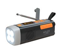 Adler AD 1920 - Radio de emergencia con panel solar generador manual y batería externa 4500 mAh FM AM SW Bluetooth 5.0 Linterna LED Lámpara de camping SOS USB C Supervivencia al aire libre Camping