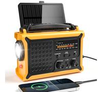 Radio Am/FM de Manivela, Radio Solar con Batería Recargable de 12000mAh, Panel Solar Extragrande, Portátil con Linterna y Luz de Lectura, Dinamo con Alarma SOS para Senderismo, Camping y Exteriores