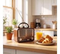 Radio Bluetooth Retro con Linterna LED e Iluminación - Altavoz Portátil FM/AM/SW con Lector USB y TF, Batería Recargable Type-C, Asa Transporte