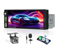 Radio Coche Bluetooth 1 DIN Compatible Apple CarPlay y Android Auto inalámbrico,Reproductor de Pantalla Coche táctil de 6,9’‘,FM/Am/Mirror Link/Tipo C/Bluetooth Manos Libres,cámara de visión Trasera