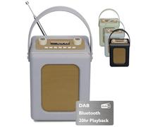 Radio DAB portátil de 20 horas de reproducción | Radio retro DAB+ con Bluetooth | Corriente y batería | Reloj de alarma dual | FM, 60 preajustes, conector para auriculares | Radio de cocina | LEMEGA