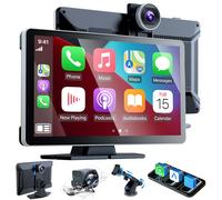 Radio de 9 Pulgadas con Apple Car Play y Android Auto, Reproductor portátil táctil inalámbrico con Control de Voz, cámara Dual 4K Frontal y Trasera 1080p (9 Pulgadas + 2 cámaras)