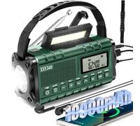 Radio de alerta meteorológica de emergencia, AM/FM/NOAA manivela de cuerda / USB-C/batería solar de 10000 mAh, cargador de teléfono con batería, alarma de reloj con pantalla LCD, linterna de 3 W y