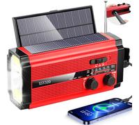 Radio de alerta meteorológica NOAA de emergencia, manivela solar portátil SW/AM/FM, batería reemplazable, reloj SOS alarma y linterna para el hogar al aire libre (clásico, rojo)