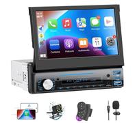 Radio de Coche 1 DIN con Carplay ＆ Android Auto, estéreo de Coche Oculto con Pantalla de 7 Pulgadas con receptores de Audio de Coche Bluetooth, cámara de Seguridad, Mirror Link, Soporte FM/AUX/EQ