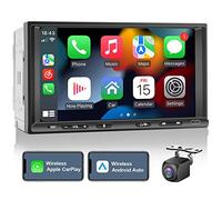 Radio de Coche 2 DIN con CarPlay inalámbrico y Android Auto, Pantalla de 7 Pulgadas, Doble DIN con Bluetooth, FM Am RDS