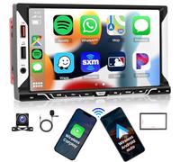 Radio de coche doble Din inalámbrica CarPlay & Wireless Android Auto - 7 pulgadas pantalla táctil radio con Bluetooth/Mirror Link/Receptor de radio FM/Cámara de marcha atrás/SWC/USB/AUX in MP5 Player
