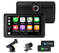 Radio de Coche Inalámbrica de 7 Pulgadas, Radio de Coche Portátil sin Instalación con Apple CarPlay y Android Auto Inalámbricos, Cámara de Coche, Bluetooth, Mirror Link, FM, AUX, Tarjeta TF