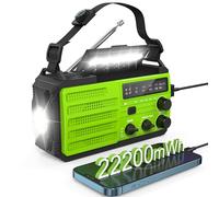 radio de emergencia 22200 mWh, solar AM/FM/NOAA meteorológica con cargador teléfono, linterna, lámpara, auriculares, alarma SOS