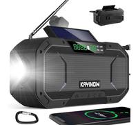 Radio de emergencia Bluetooth con manivela de mano, energía solar, radio FM portátil NOAA Weather AM, 5000 mAh, funciona con pilas, impermeable, con linterna, cargador de teléfono celular, SOS, para