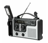 Radio de emergencia con energía solar y manivela, con bandas AM/FM/SW, batería recargable de 1200 mAh, linterna LED y carga de teléfono, alerta meteorológica, termómetro y sirena para supervivencia al
