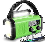 Radio de emergencia con manivela, 37000 mWh, funciona con energía solar, radio meteorológica portátil NOAA AM FM con linterna de 3 modos y luz de lectura, cargador de teléfono celular, señal de