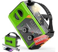 Radio de emergencia con manivela de 30000 mAh, AM/FM NOAA, radio meteorológica con banco de energía, cargador de teléfono celular, radio solar con linterna LED, carga USB, brújula, alarma SOS para