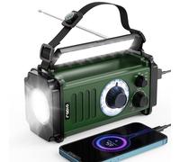 Radio de emergencia con manivela de mano de 10000 mAh/37000 mWh, radio meteorológica NOAA con AM/FM, batería recargable alimentada por energía solar, linterna y luz de lectura, cargador de teléfono