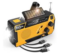 Radio de emergencia con manivela NOAA, radio meteorológica de 7400 mWh, funciona con pilas, cable de carga 3 en 1, radio de manivela con AM FM, radio portátil con energía solar para equipo de