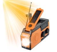 Radio De Emergencia con Manivela Y Panel Solar 5000mAH, Am/FM NOAA Radio Portátil con Pilas, IPX3 Resistente Al Agua, Funciona con Pilas, Alarma SOS, Linterna LED