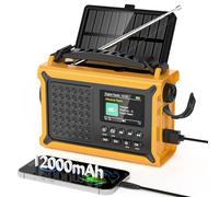 Radio de Emergencia con Panel Solar Grande, Radio Portátil con Manivela, Pantalla Grande a Color de 2,4", 12000 mAh Batería, Despertador Doble, Linterna LED y Luz de Lectura para Acampar al Aire Libre
