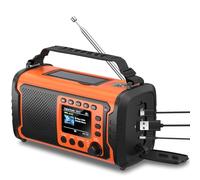 Radio de emergencia DAB+/FM de 20000 mAh con banco de energía, radio solar y manivela con Bluetooth, SOS, linterna y luz de lectura para camping, autocaravana y apagón (naranja)