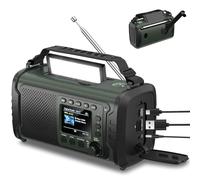 Radio de emergencia DAB+/FM de 27000 mAh con banco de energía, radio solar y manivela con Bluetooth, SOS, linterna y luz de lectura para camping, autocaravana y corte de energía (verde militar)