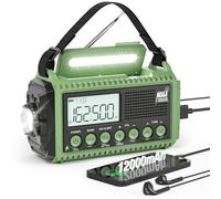 Radio de emergencia de 12000 mAh, alerta meteorológica automática NOAA, portátil, con manivela solar, funciona con pilas, radio AM/FM de onda corta con cargador tipo C, linterna, SOS para el hogar al
