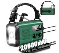 Radio de emergencia de 20000 mAh / 74000 mWh, radio solar de manivela AM/FM/NOAA, funciona con pilas con cargador de teléfono celular, alarma SOS, linterna y lámpara de lectura para emergencias