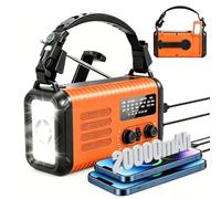 Radio de Emergencia de 20000 mAh, Radio Solar de manivela Am/FM, con Cargador de teléfono, Alarma SOS, Linterna, lámpara de Lectura y brújula para emergencias, huracán