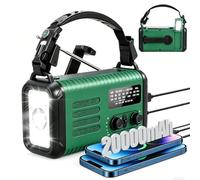 Radio de Emergencia de 20000 mAh, Radio Solar de manivela Am/FM, con Cargador de teléfono, Alarma SOS, Linterna, lámpara de Lectura y brújula para emergencias, huracán (Dark Green)