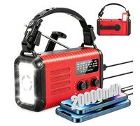Radio de Emergencia de 20000 mAh, Radio Solar de manivela Am/FM, con Cargador de teléfono, Alarma SOS, Linterna, lámpara de Lectura y brújula para emergencias, huracán (Red)