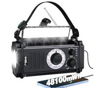Radio de emergencia de 48100 mWh, radio solar portátil de manivela, radio meteorológica AM FM NOAA, linterna de manivela de 800 lm y lámpara de lectura, conector para auriculares, brújula, SOS para el