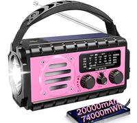 Radio de emergencia de 74000 mWh con clima NOAA, radio de supervivencia portátil SW/AM/FM con batería solar recargable de carga rápida, linterna, lámpara de lectura, sirena SOS para el hogar al aire