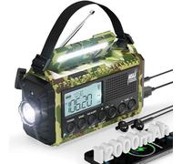 Radio de emergencia de manivela, 12000 mAh/44400 mWh, funciona con pilas, larga duración, alerta AM/FM/onda corta/NOAA, SOS fuerte, linterna, cargador de teléfono, radio solar portátil recargable para