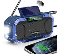 Radio de emergencia de manivela con altavoz Bluetooth de energía solar, portátil, impermeable, digital, AM, FM, NOAA, radio meteorológica con linterna de 5000 mAh, cargador de teléfono celular,