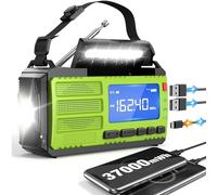 Radio de emergencia de manivela de 37000 mWh, radio de alerta meteorológica AM FM NOAA, radio solar portátil, 4 métodos de carga, linterna de 3 modos, lámpara de lectura, alarma SOS, cargador de