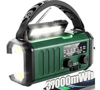 Radio de emergencia de manivela, radio portátil de manivela de 37000 mWh, radio meteorológica NOAA AM FM con linterna de 3 modos y luz de lectura, cargador de teléfono celular, señal de emergencia y