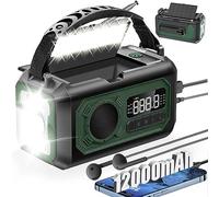 Radio de emergencia meteorológica de 12000 mAh, radio de manivela portátil, radio AM/FM/NOAA con 2 paneles solares, 3 métodos de carga, alarma SOS, linterna de 3 modos, cargador de teléfono, lámpara