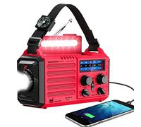 Radio de emergencia meteorológica solar con manivela de mano, funciona con pilas, radio de onda corta AM FM con alerta NOAA, linterna, lámpara de lectura, cargador de teléfono celular, conector de