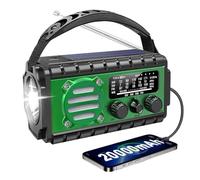 Radio de Emergencia Portátil 20000mAH, TKMARS Radio de Manivela Pequeña Am FM con Solar y Pilas Radios Power Bank con Linterna y Lámpara de Lectura, Alarma SOS, Cargador de Teléfono (Verde)