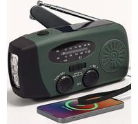 Radio de Emergencia Portátil, Am/FM/SW Radio con Solar Recargable Radio de Dinamo con Manivela con Linterna LED y Luz 2000mAh Powerbank SOS Alarma USB de Camping al Kit Supervivencia, Verde Militar