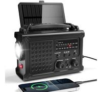 Radio de Emergencia Portátil con Manivela de 650mA y Pilas Recargable de 12000 mAh, Am/FM Radio Solar con Panel Solar Grande, Puerto USB, Linterna LED y Luz de Lectura para Acampar al Aire Libre
