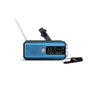 Radio de Emergencia Portátil con Manivela Solar, Receptor FM Global, Linterna LED de 5000 MAh, Anunciador SOS de Alta Calidad, Color Azul.