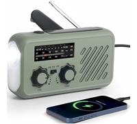 Radio de emergencia portátil, FM/AM, carga solar, funciona con manivela, con linterna LED y luz de lectura, alerta SOS (verde)