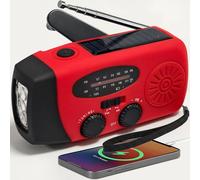 Radio de Emergencia Portátil para Camping, Am/FM/SW Radio con Solar Recargable Radio de Dinamo con Manivela con Linterna y Luz de Lectura 2000mAh Powerbank SOS Alarma USB al Kit Supervivencia, Rojo